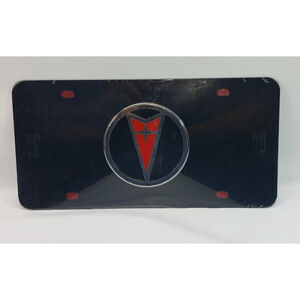 Pontiac Logo Stainless Steel License Plate Chrome On Black Brand New